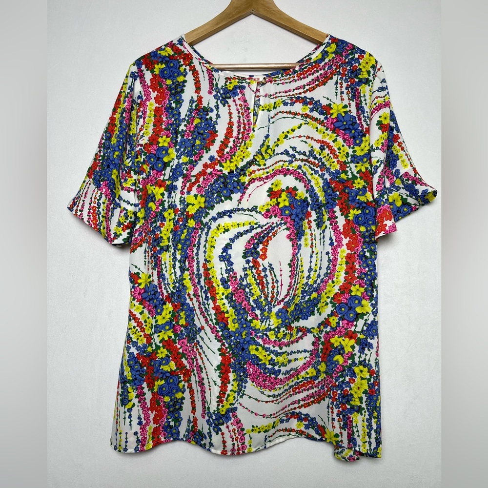 Talbots NEW Flutter Sleeve Boho Cottage Coastal Floral Shirt Woman size 1X - Picture 2 of 6